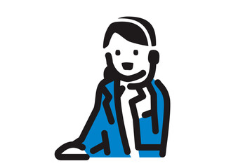 ヘッドセットで喋るスーツを着た女性のシンプルなイラスト