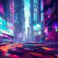 cyberpunk big city illustration 3d rendering
