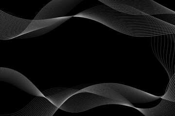 Grey abstract curved wavy lines on black background. Vector futuristic minimal design