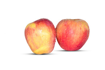 Red ripe apple with water drops isolated on white background