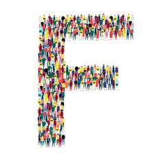 Letter F assembled from many people on a white background - Vector
