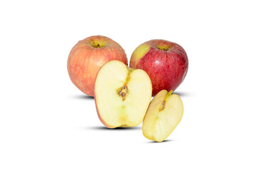 Red ripe apple with water drops isolated on white background