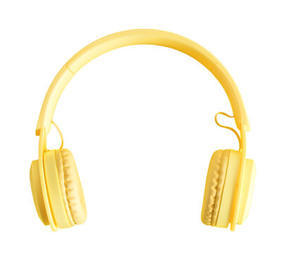 Yellow headphones or earphone wireless computer isolated on a blank background.
