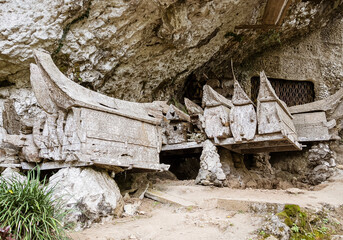 Java, Indonesia, June 13, 2022 - Londa Burial Caves funeral practices practiced several hundred...