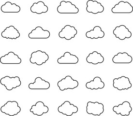 Collection of vector clouds on white background. Set of simple icons in silhouette. Vector illustration. EPS 10