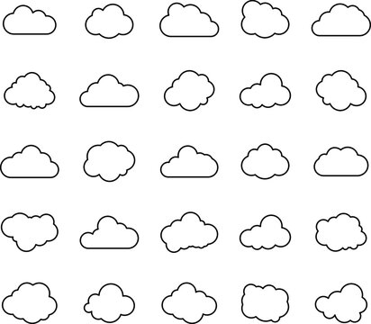 Collection of vector clouds on white background. Set of simple icons in silhouette. Vector illustration. EPS 10