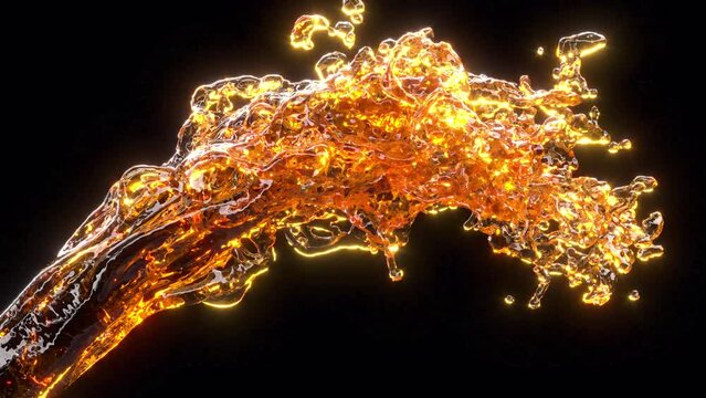 Golden a stream of beer on black back super slow motion 1000 FPS 4k