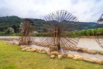 view of Water mill in Mu Cang Chai, Yen Bai province, Vietnam in a summer day