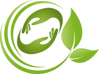 Zwei Hände und Blätter, Pflanze, Heilpraktiker, Wellness, Gärtner, Logo