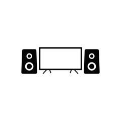 speakers and television, tv set icon in black flat glyph, filled style isolated on white background
