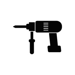 Electric hammer drilling machine icon in black flat glyph, filled style isolated on white background