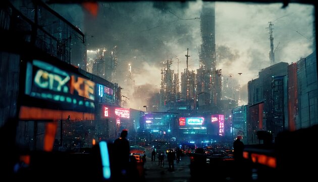 sci-fi city scene 3D illustration background wallpaper with copy space