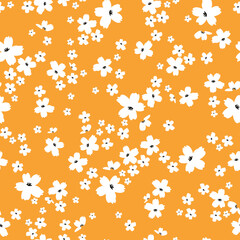 Simple vintage pattern.  white flowers. orange  background. Fashionable print for textiles and wallpaper.