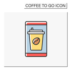  Order color icon. Buying coffee takeaway by mobile phone application. Coffee to go concept. Isolated vector illustration