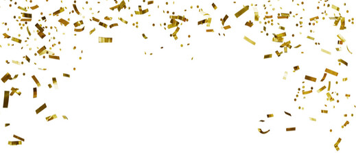 Glittering golden confetti png. Glittering golden confetti falls from above on transparent background. Celebrate festivals. - obrazy, fototapety, plakaty