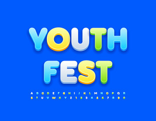 Vector Bright Emblem Youth Fest. Colorful Font. Modern Alphabet Letters and Numbers set