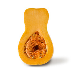 Half butternut squash pumpkin in cut isolated on white background.