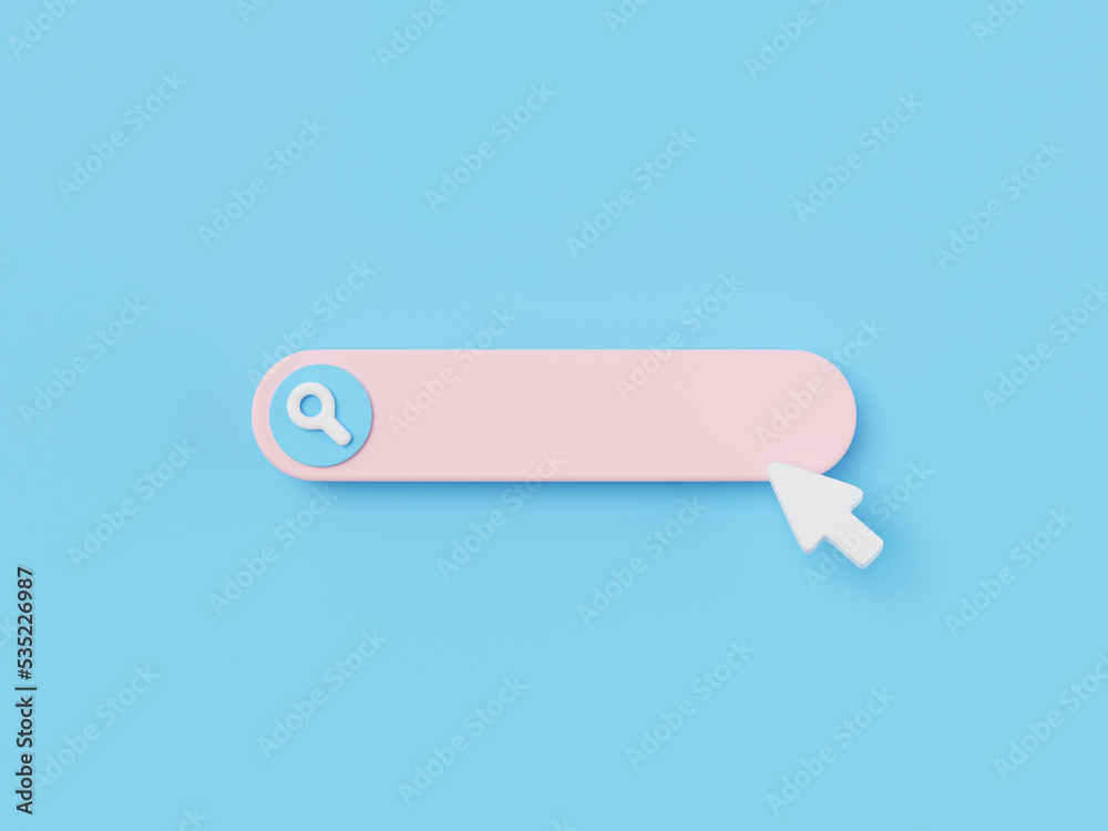 Poster 3d render of search bar isolated on blue, web browser tool.