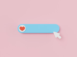 Fototapeta na wymiar 3d render of search bar with heart icon isolated on pink, web browser tool.