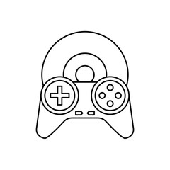 Gaming controller and disc icon in line style icon, isolated on white background