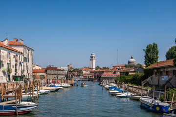 Fototapeta na wymiar Church of San Pietro di Castello with leaning bell tower, Venice, Italy