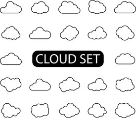 Collection of vector clouds on white background. Set of simple icons in silhouette. Vector illustration. EPS 10