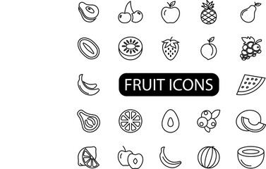 Collection of fruits and cherries. Set of simple icons in silhouette. Vector illustration. EPS 10