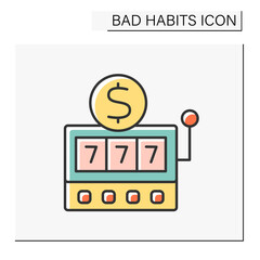 Addiction color icon. Compulsive gambling. Uncontrollable urge to keep gambling. Online casino jackpot slots.Bad habits concept. Isolated vector illustration