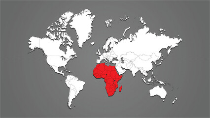 africa continent or country highlighted in red on world map vector illustration or chart