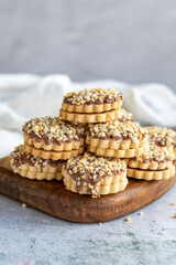Fototapeta na wymiar Chocolate Hazelnut Cookies. Homemade cookies on gray background. close up