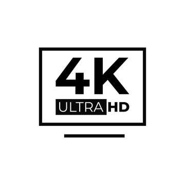 Resolution 4k ultra hd icon. Black digital symbol of new generation video technology with high quality vector format