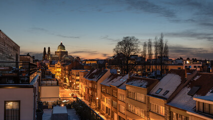 Brussels Capital Region - Belgium -  Panoramic view over the Brussels skyline during sunset with warm tones