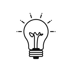 Electric light bulb icon. Black symbol of illumination and inspiring ideas of innovation with abstract rays of vector light