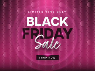 Black Friday Sale Poster Design With Pink Zigzag Lines Pattern Background.