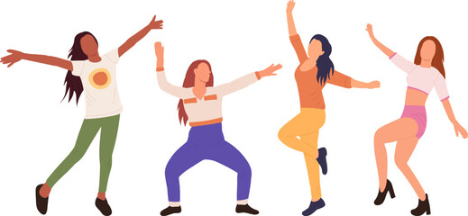dancing women, girls on white background, isolated