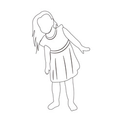kid girl set sketch ,contour isolated vector