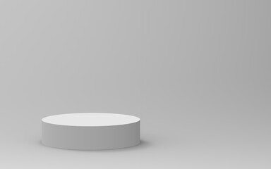 3d gray white cylinder podium minimal studio background. Abstract 3d geometric shape object illustration render.