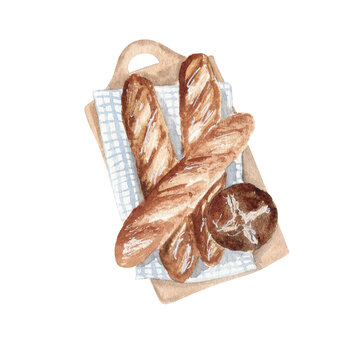 Watercolor farm breaf on wooden table