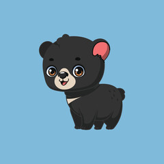 Illustration of a cartoon black bear on colorful background