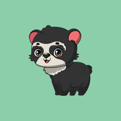 Illustration of a cartoon spectacled bear on colorful background