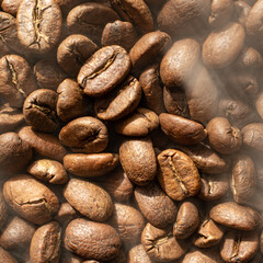 Grains of energy coffee drink, texture of coffee beans.