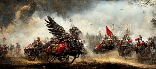 Winged Hussar Charge - Digital Art, 3D Render, Concept Art