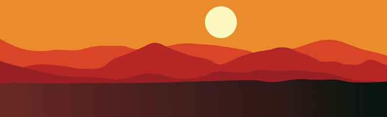 vector ilustration of landscape nature in sunset. with view a mountain.for background or banner.