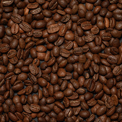 Texture of roasted aromatic brown coffee beans.
