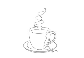 One continuous line drawing of hands holding a cup of hot coffee.