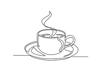 One continuous line drawing of hands holding a cup of hot coffee.