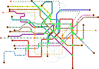 public transportation plan, subway, busses, tram, map of a large city,fictional vector art, public transport mock up free copy space,