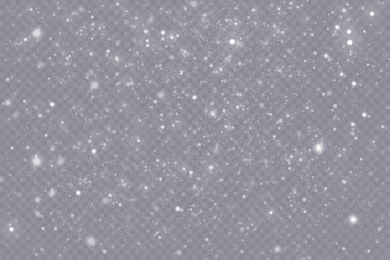 Falling snow.Christmas background.Snow blizzard.Transparent background.Light effect.