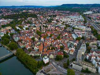Aerial view around the old town of  Bad Canstatt in Stuttgart, Germany