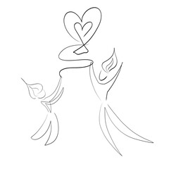 Naklejka premium mother and child playing with heart shaped balloon, black outline